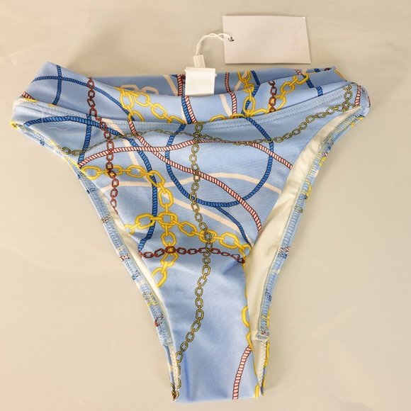 Suboo Swimsuit Womens XS Bikini Bottom High Waisted Blue Chain Contour Stretch - Picture 2 of 11